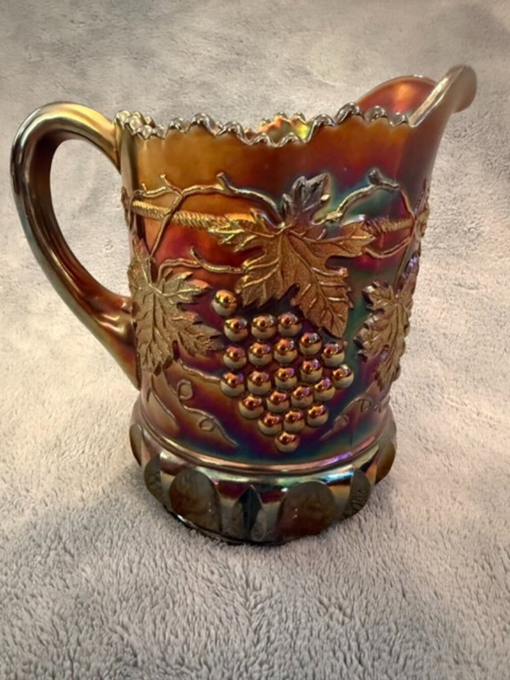 Northwood Grape & Cable Carnival Glass Water Pitcher, Iridescent Amethyst